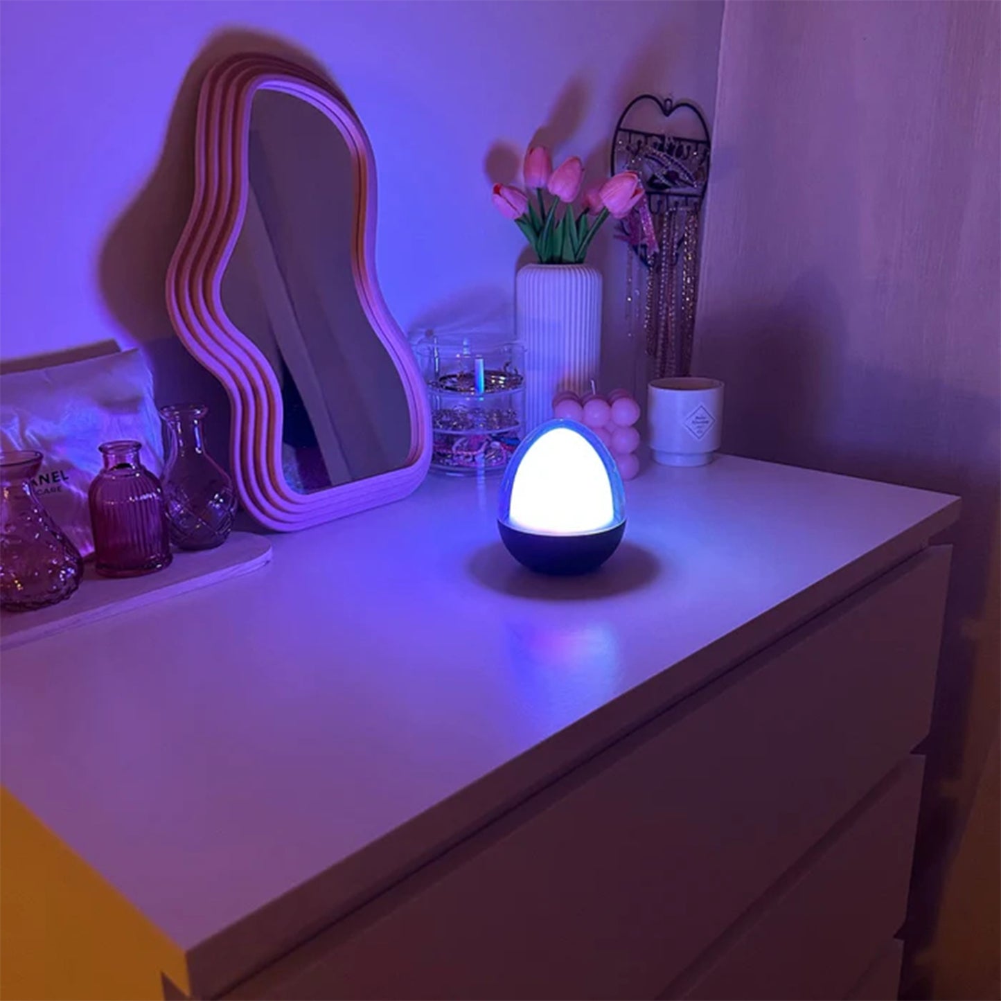 Lampe de table décoration LED blanc + RGB rechargeable OVIE H12cm