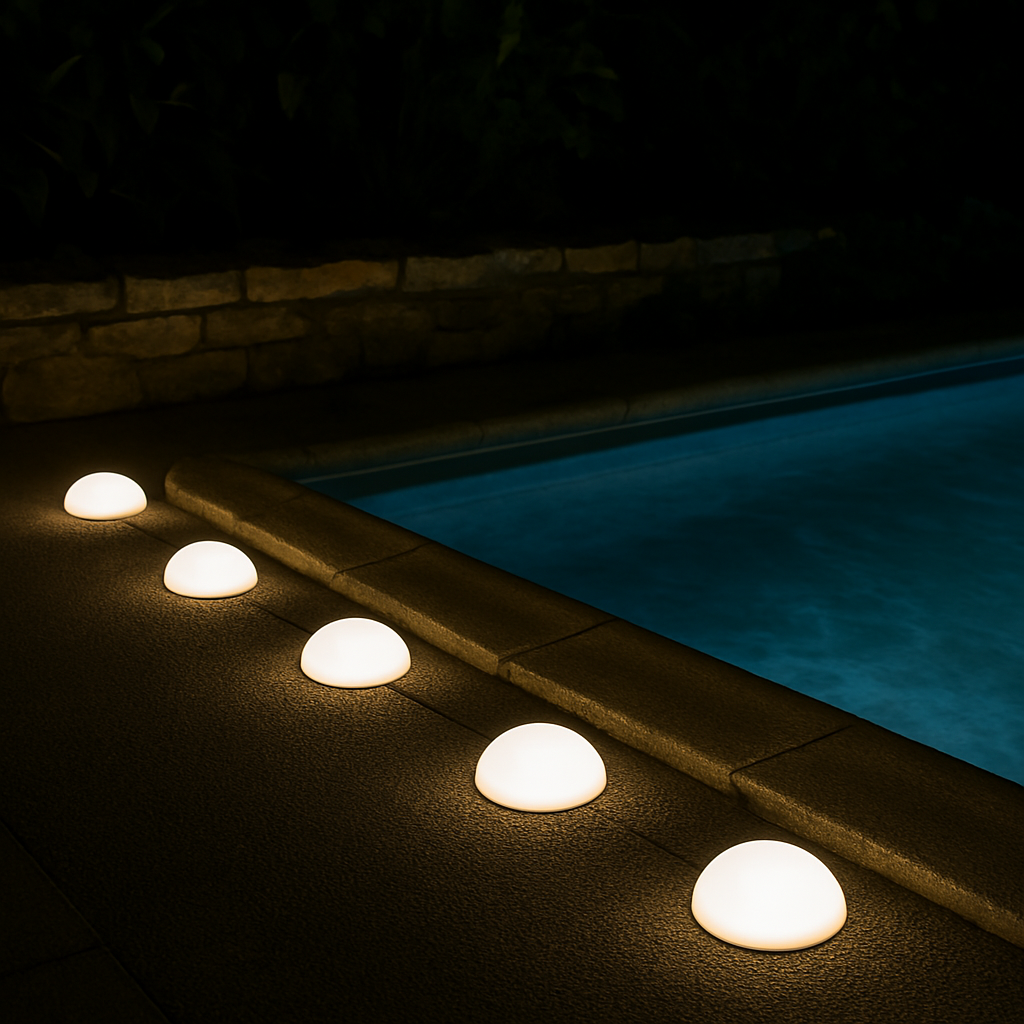 5 demi boules solaires lumineuses à piquer balisage allée LED blanc HALF MOON ∅15 cm