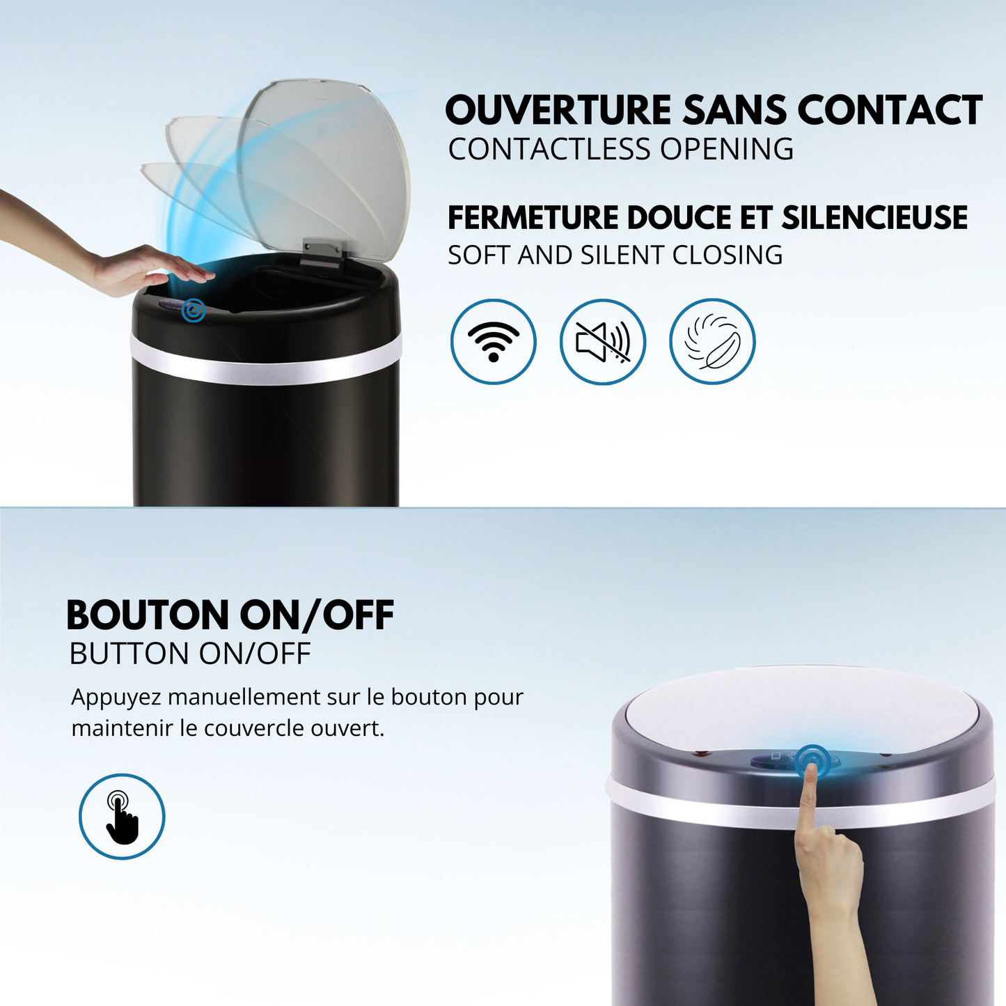 Poubelle de cuisine automatique 42L SOHO Noir mat en acier INOX avec cerclage