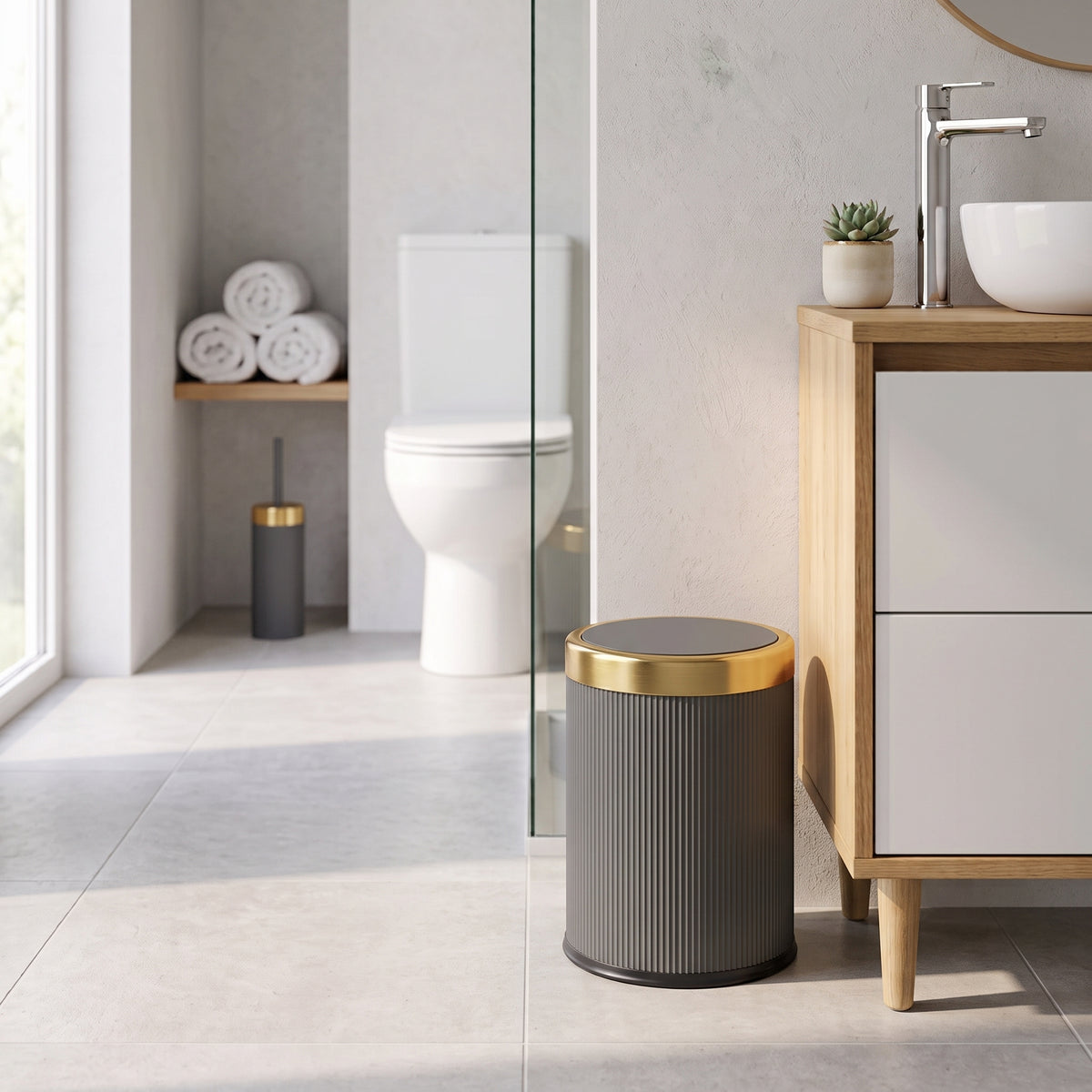 Poubelle Push en Plastique 8L GLINT Gris et Or