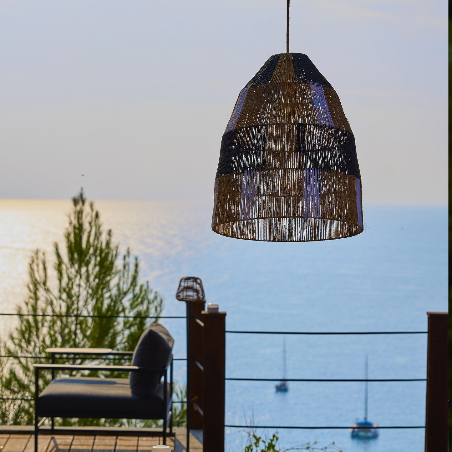 Suspension solaire ZAHARA SOLAR en corde naturelle avec câble hybride secteur et solaire 5m de longueur