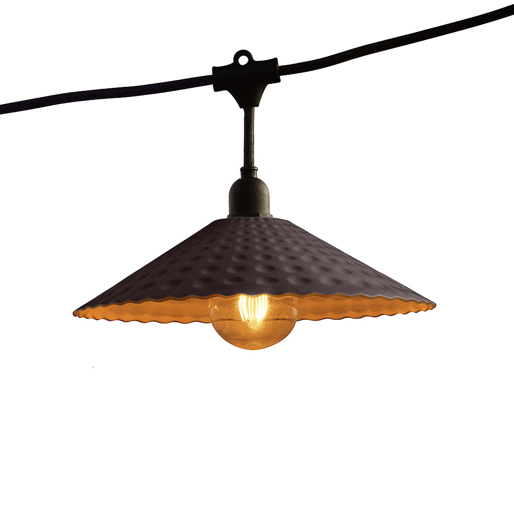 Guirlande lumineuse extérieure 6m avec 10 ampoules LED filament E27 blanc chaud VINTY LIGHT et abat-jour en métal style vintage