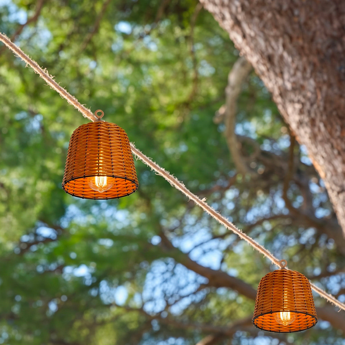 Lot de 2 guirlandes lumineuses solaires et sur secteur raccordables 20 abat-jour style bohème LED blanc chaud 2x FORMENTERA BIG HYBRID 13m