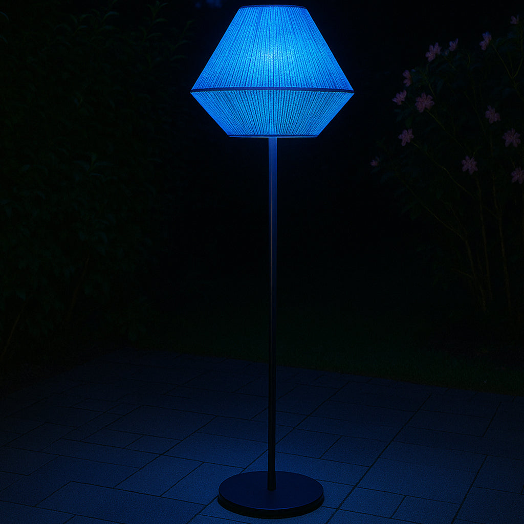 Lampadaire sans fil pied metal LED blanc et multicolore dimmable DARSON en corde de jute H151cm avec télécommande