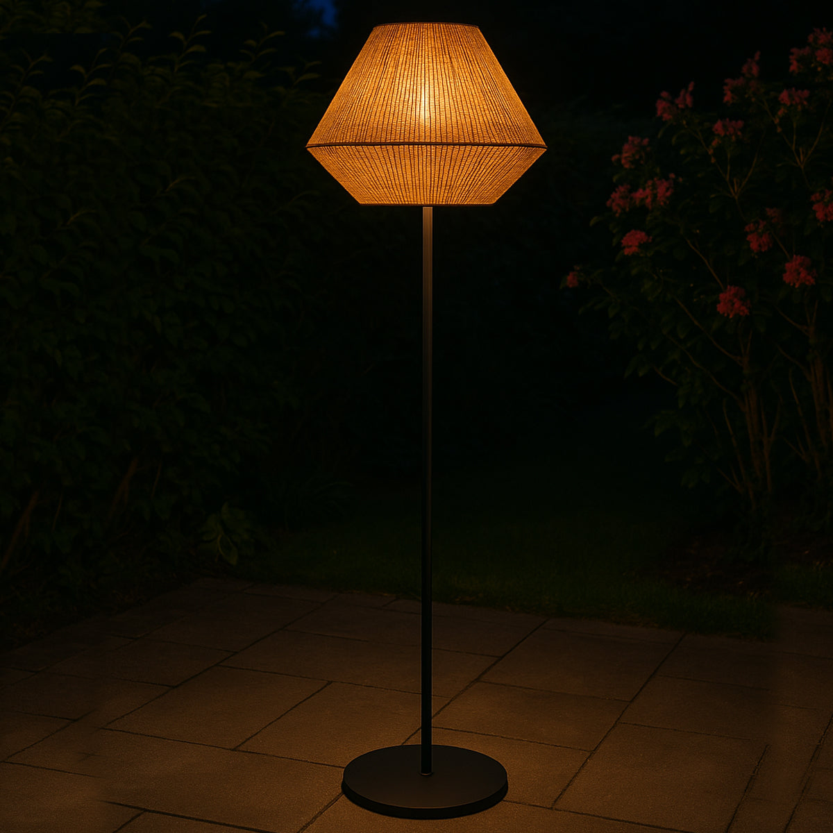 Lampadaire sans fil pied metal LED blanc et multicolore dimmable DARSON en corde de jute H151cm avec télécommande