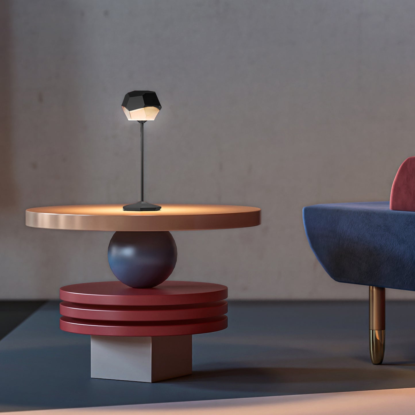 Lampe de table touch sans fil en aluminium noir LED STONE BLACK dimmable H33cm