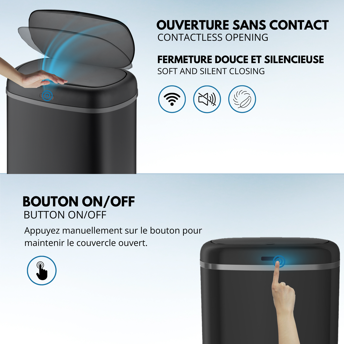 Poubelle cuisine automatique 58L LOGAN en acier INOX Noir Mat