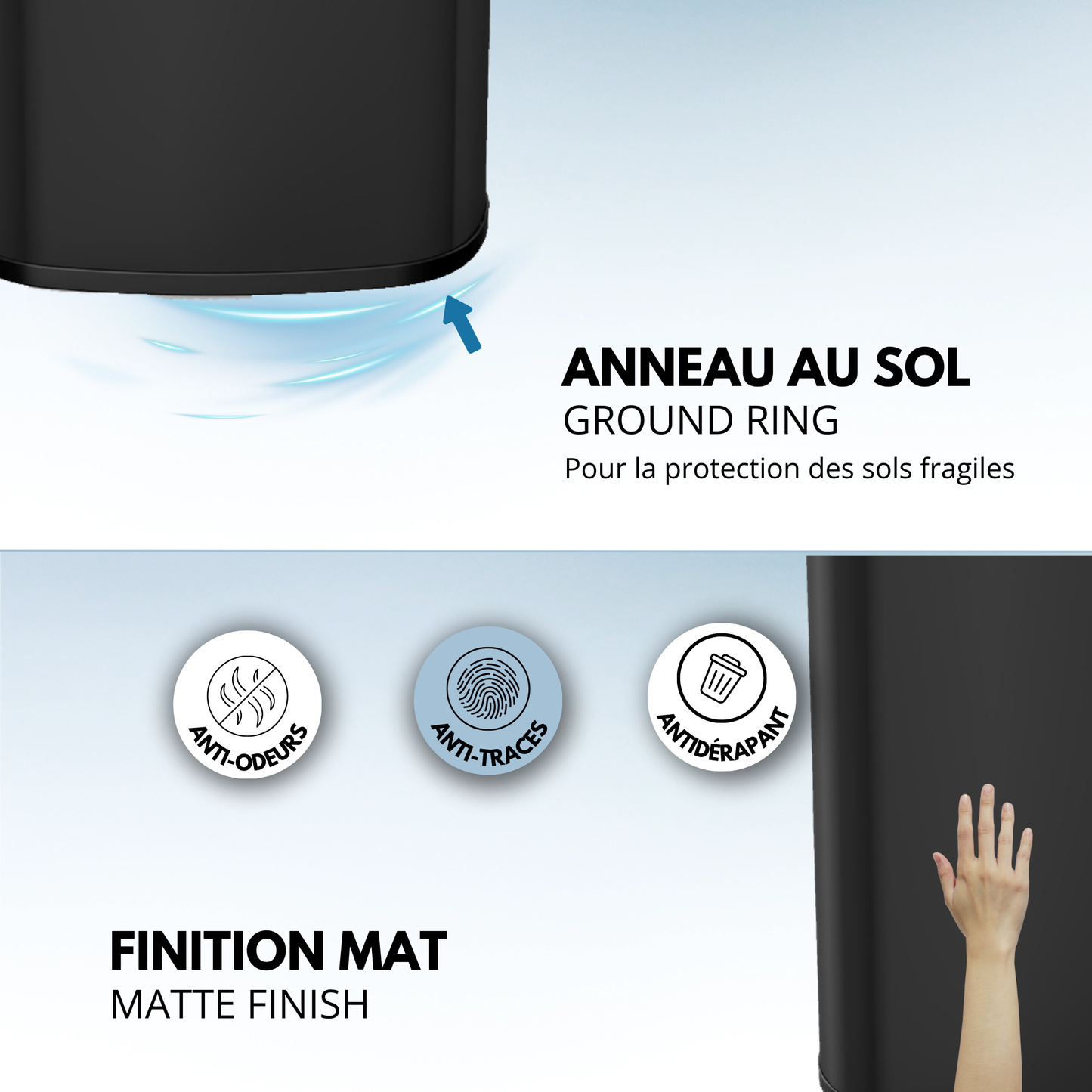 Poubelle cuisine automatique 58L LOGAN en acier INOX Noir Mat