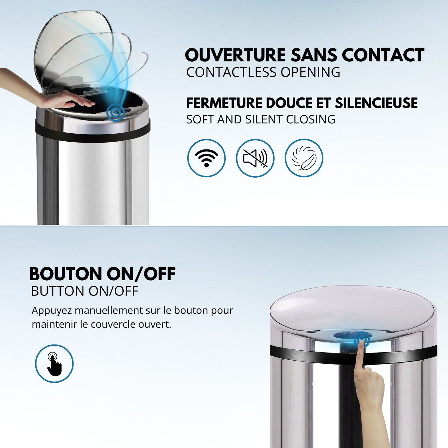 Poubelle de cuisine automatique 50L ARTIC en acier Inox avec seau