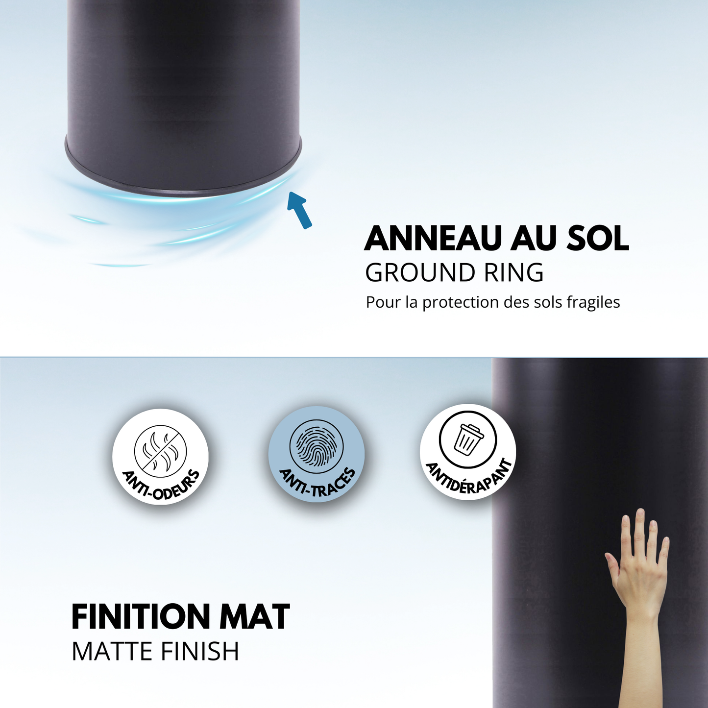 Poubelle de cuisine automatique 42L SOHO Noir mat en acier INOX avec cerclage
