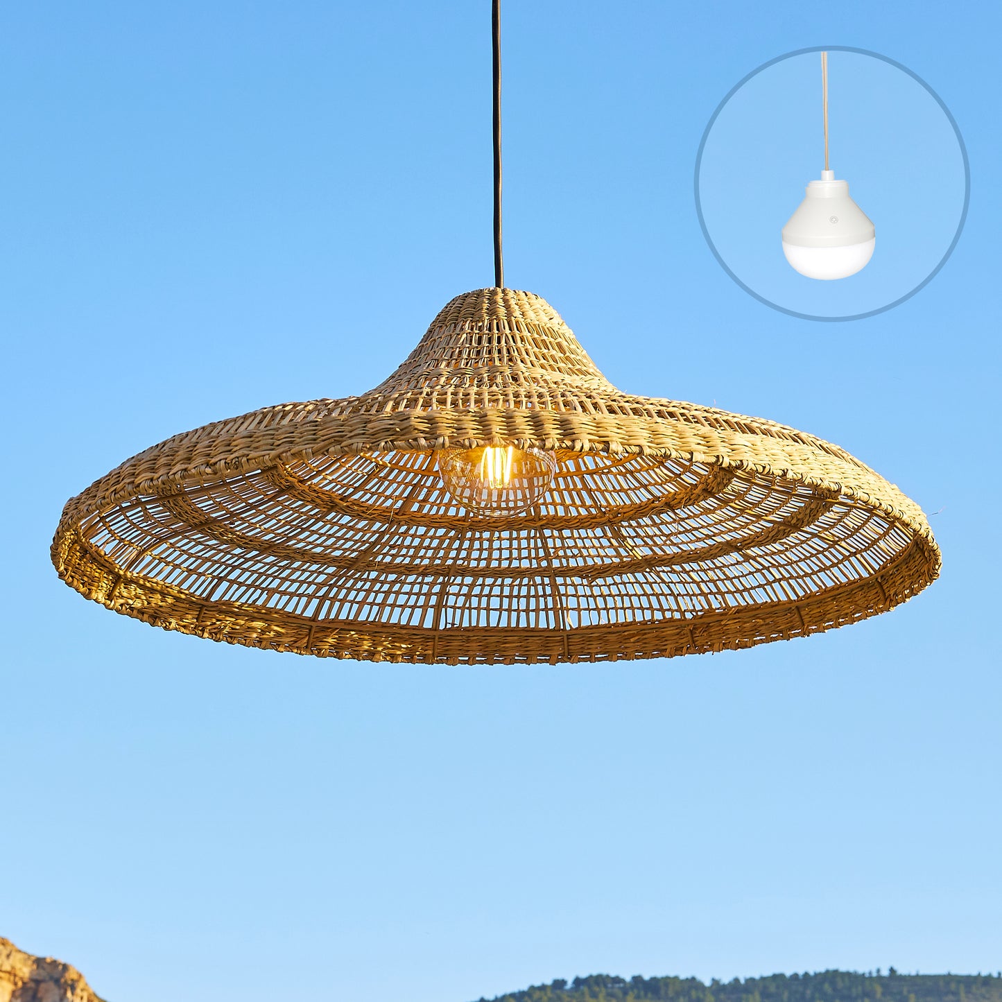 Suspension FREYA LARGE NOMAD en herbe marine naturelle style bohème avec ampoule LED blanc/RGB nomade