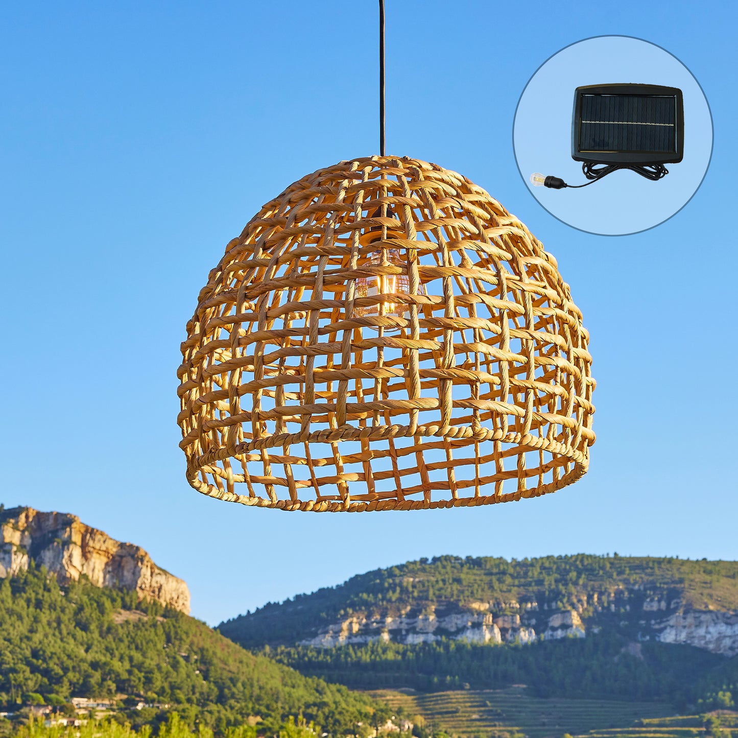 Suspension solaire AMADEO SOLAR en jacinthe d'eau avec câble hybride secteur et solaire 5m de longueur