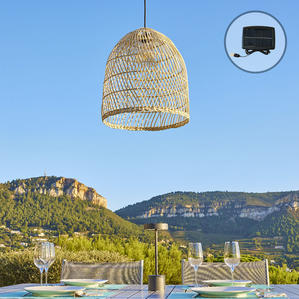 Suspension solaire PAULO SOLAR en rotin naturel avec câble hybride secteur et solaire 5m de longueur