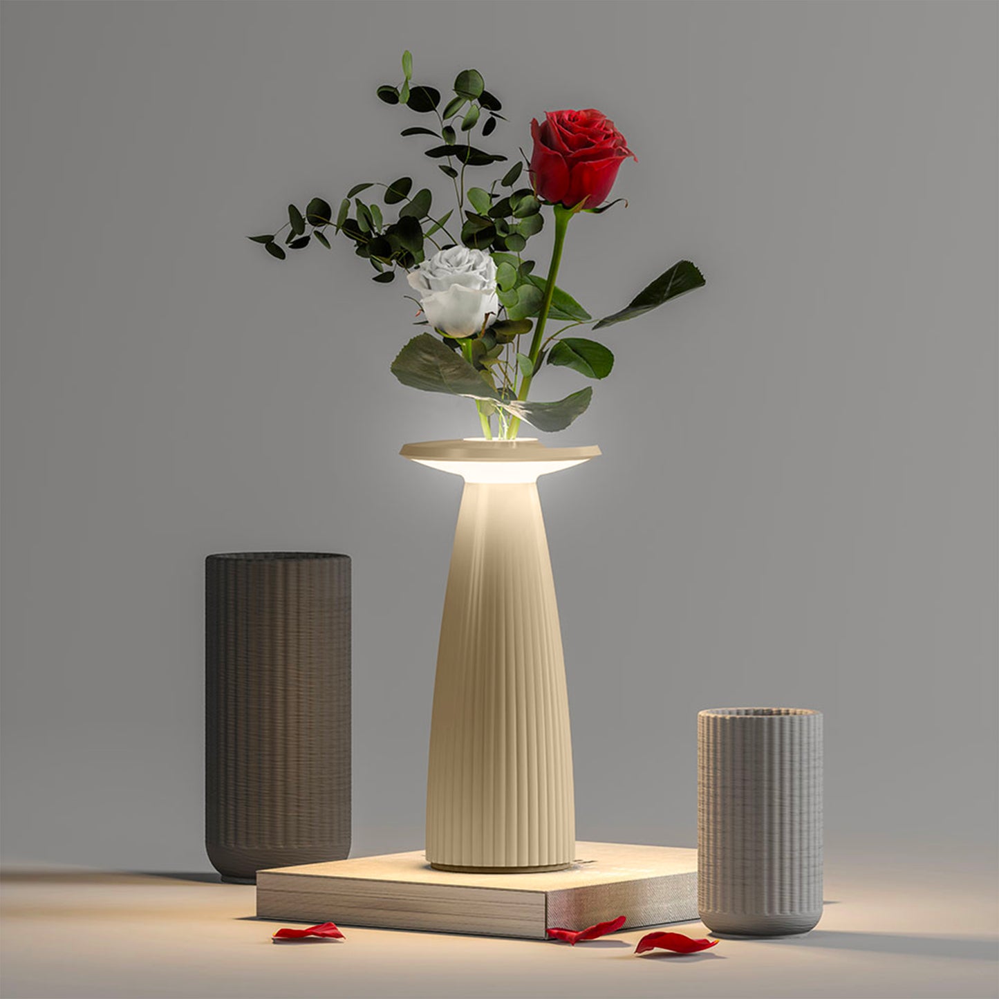 Lampe de table sans fil en forme de vase Beige LED blanc chaud dimmable FLORA MINI SAND H20cm