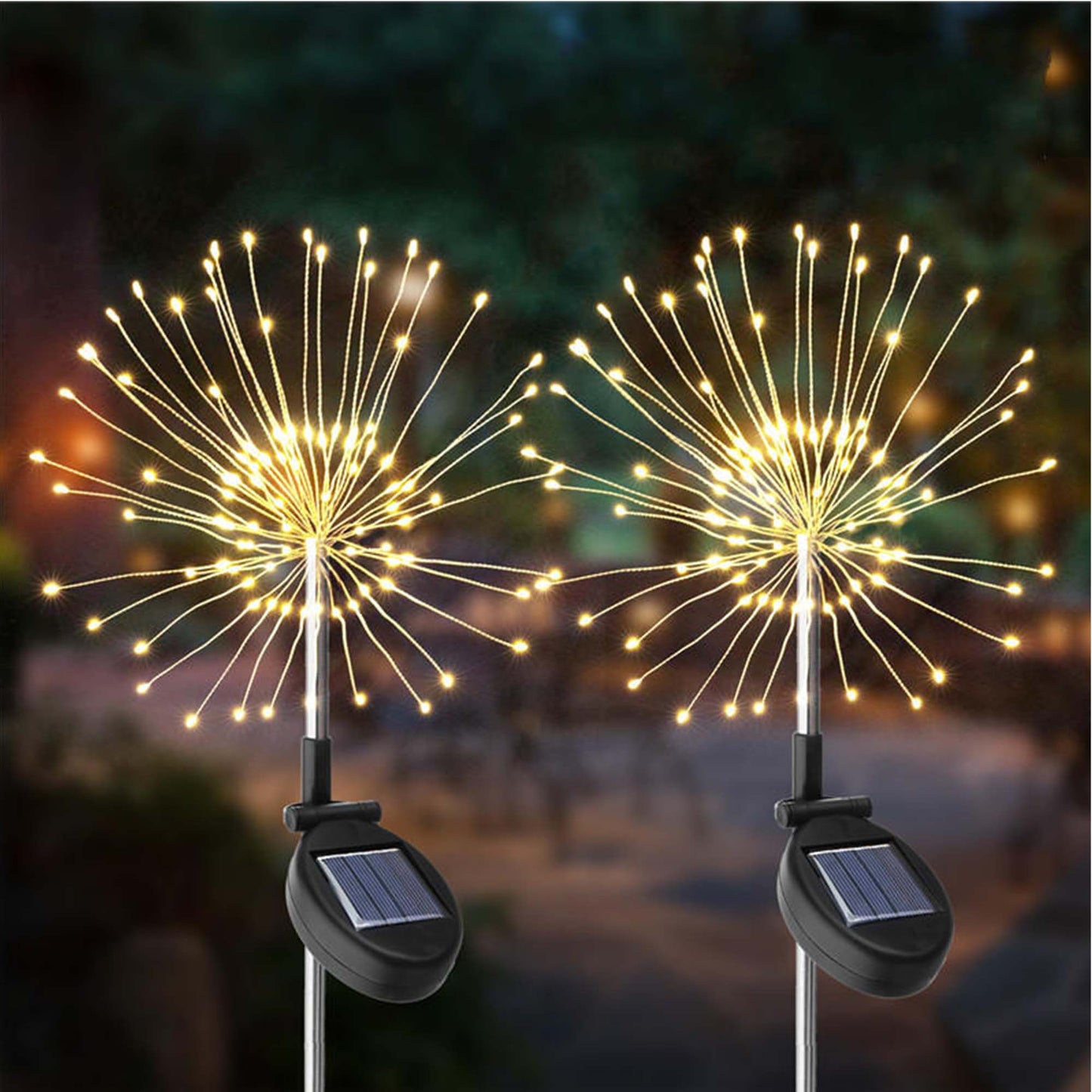 Lot de 2 balises solaires décoratives à planter LED 2x FIREWORKS SPIKE H97cm