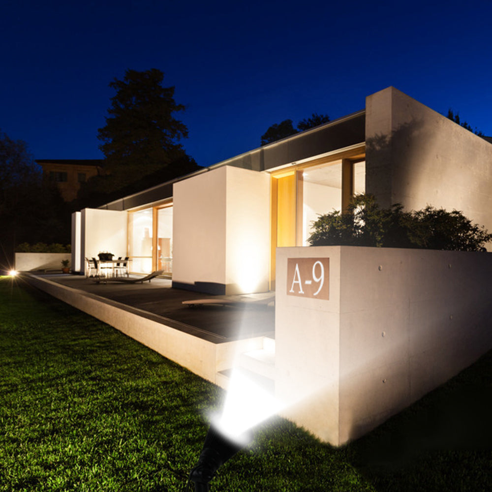 Double spot solaire relié avec panneau solaire déporté 2 en 1 à piquer ou à fixer éclairage puissant LED blanc dimmable FAMILY SPIKY H38cm