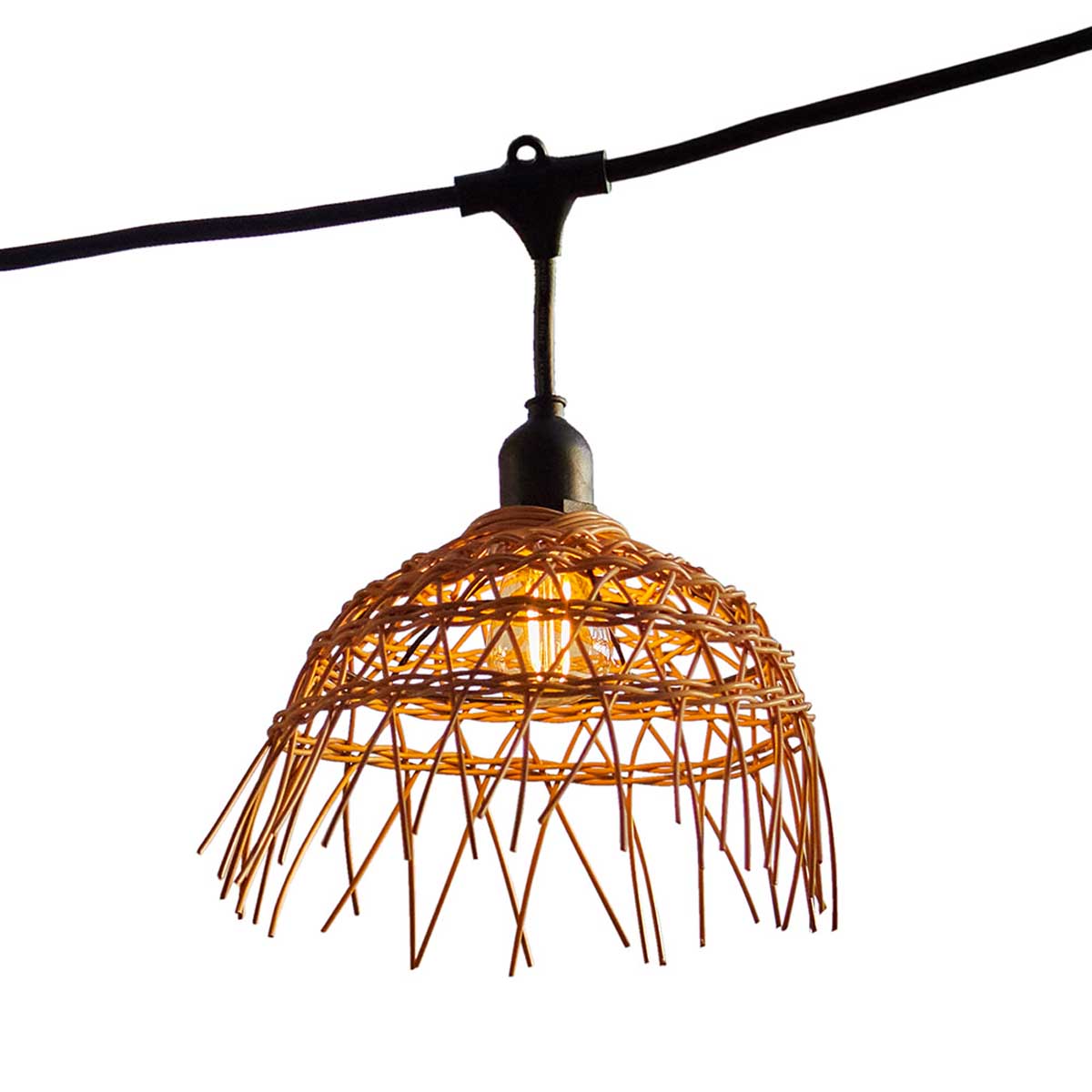 Guirlande lumineuse extérieure raccordable 34m avec 80 ampoules LED filament E27 blanc chaud HAWAII LIGHT Abat-jour polyrotin bohème
