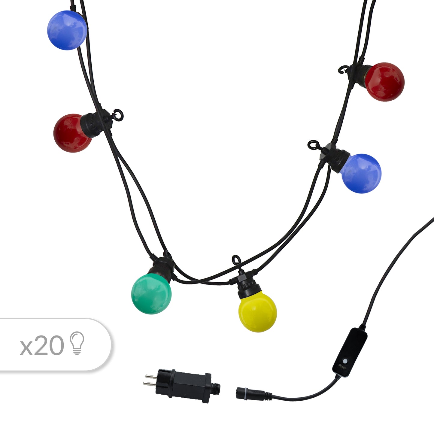 Guirlande lumineuse extérieur connectable 20 globes LED multicolore PARTY GUINGUETTE 8.4m 8 modes