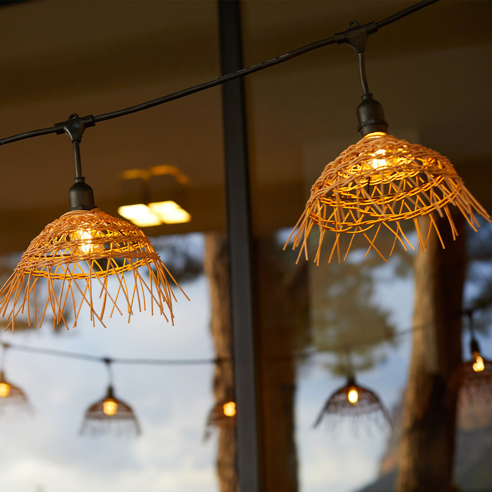 Guirlande lumineuse extérieure raccordable 34m avec 80 ampoules LED filament E27 blanc chaud HAWAII LIGHT Abat-jour polyrotin bohème