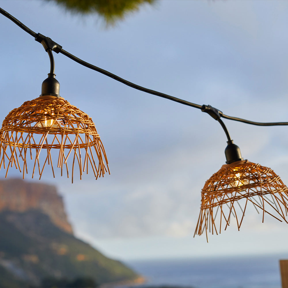 Guirlande lumineuse extérieure raccordable 34m avec 80 ampoules LED filament E27 blanc chaud HAWAII LIGHT Abat-jour polyrotin bohème