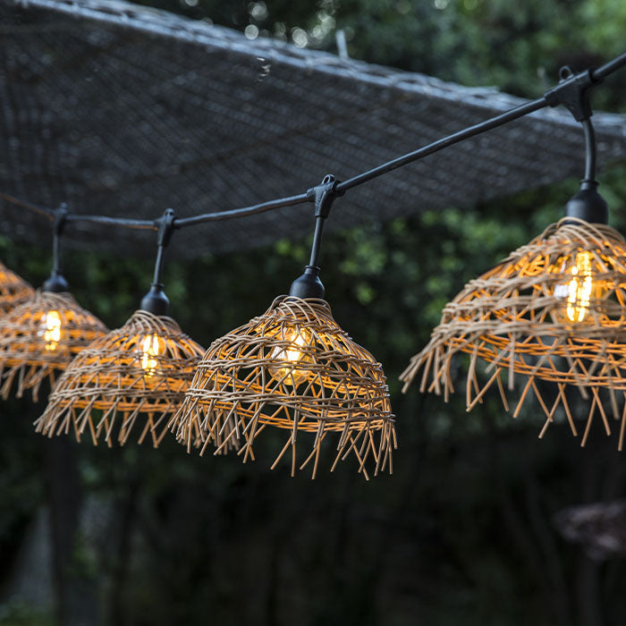Guirlande lumineuse extérieure raccordable 34m avec 80 ampoules LED filament E27 blanc chaud HAWAII LIGHT Abat-jour polyrotin bohème