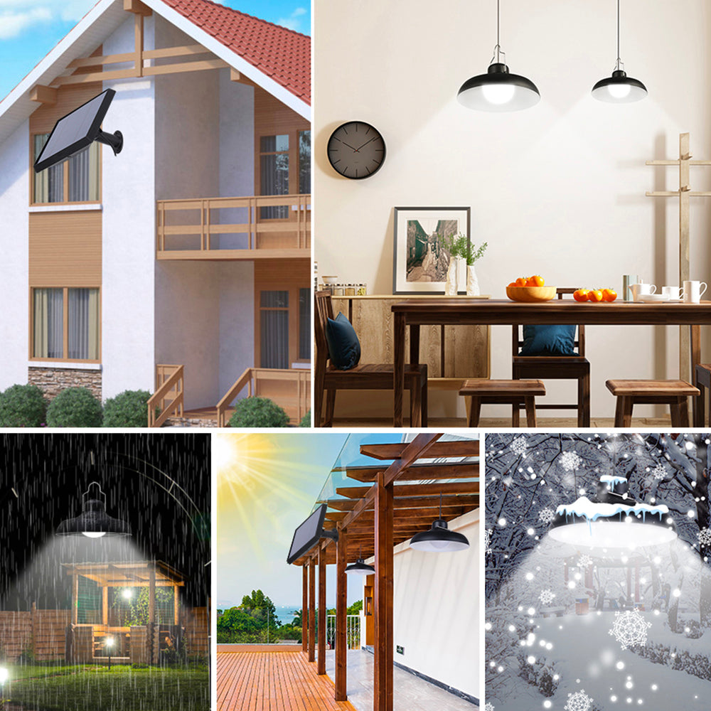 Double suspensions solaires abat-jour métal noir LED blanc froid éclairage puissant 2x WAREN D18cm Cable 5m avec télécommande