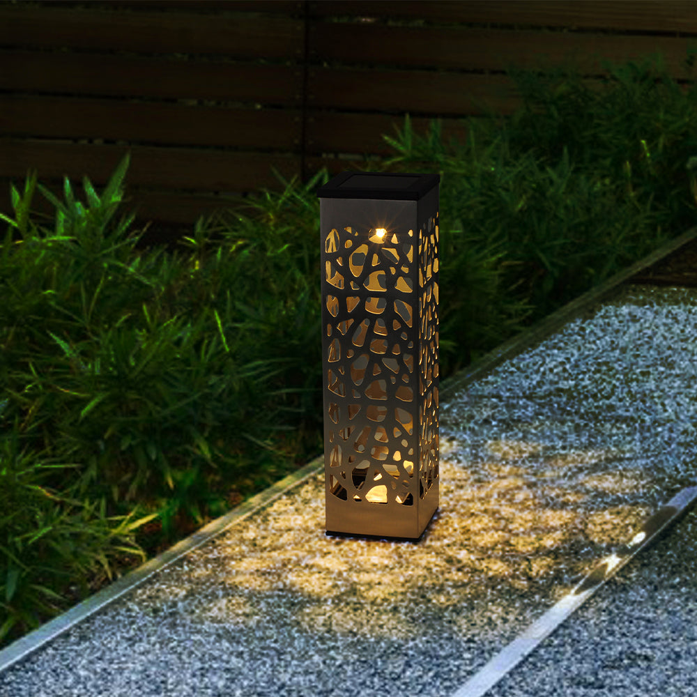 Lot de 3 balises solaires à piquer ou à poser ombre portée LED blanc chaud ORGANIC INOX H31cm - REDDECO.com