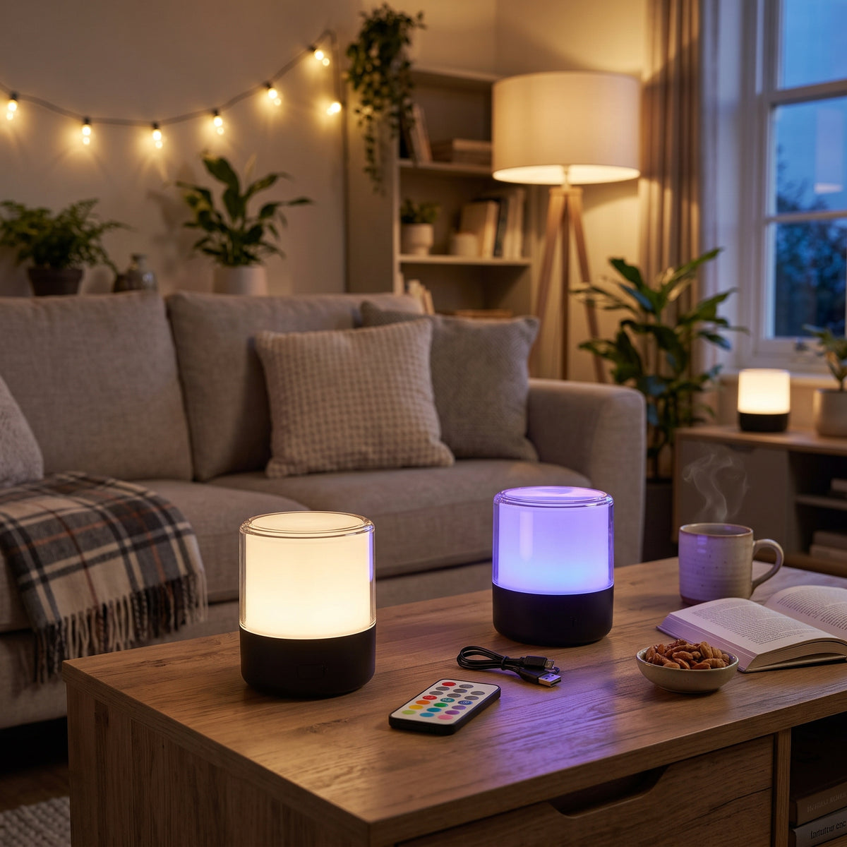 Lot de 2 lampes de table décoratives rechargeables LED blanc et RGB avec télécommande 2x BOLO H10cm