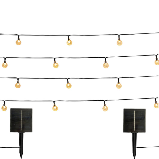 Lot de 2 guirlandes lumineuses solaires 120 boules LED blanc chaud 8 modes détecteur crépusculaire 2x FESTY WHITE 120 14m