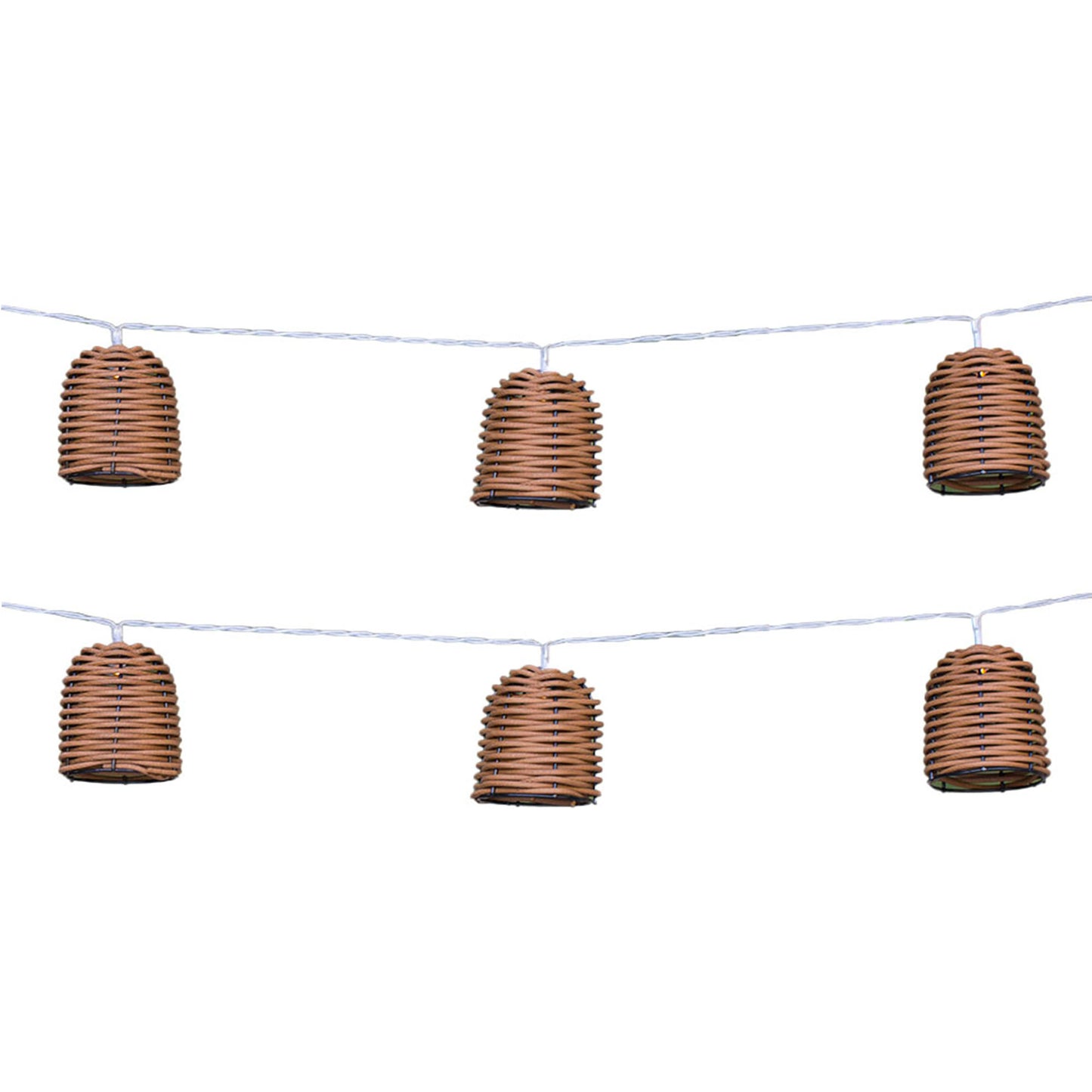 Lot de 2 guirlandes lumineuses solaires 10 abat-jour poly rotin LED blanc chaud FORMENTERA 3.80m