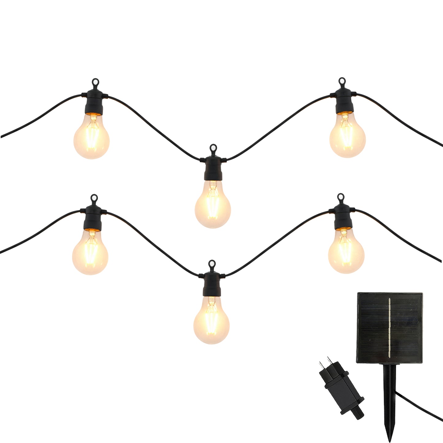 Guirlande lumineuses extérieur raccordable 20 globes transparents LED blanc chaud dimmable PARTY CLEAR HYBRID 8m solaire et sur secteur 13m