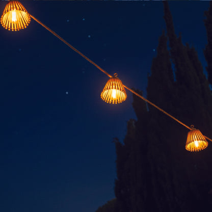 Guirlande lumineuse extérieur connectable 10 abat-jour naturels en bambou NATURA LIGHT HYBRID LED blanc chaud  8m solaire et sur secteur