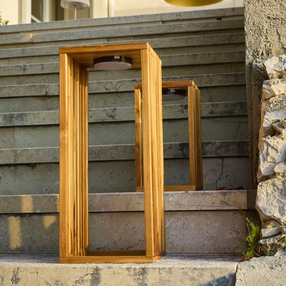 Lanterne solaire décorative LED blanc chaud CHENNAI TALL en bois teck massif H50cm