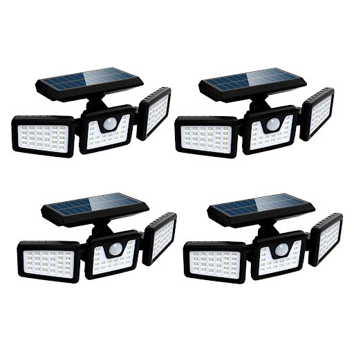 Lot de 4 Spots Solaires à 3 Têtes Noires - Éclairage LED Blanc Puissant FALCON H9.3cm avec Détecteur de Mouvement Orientable