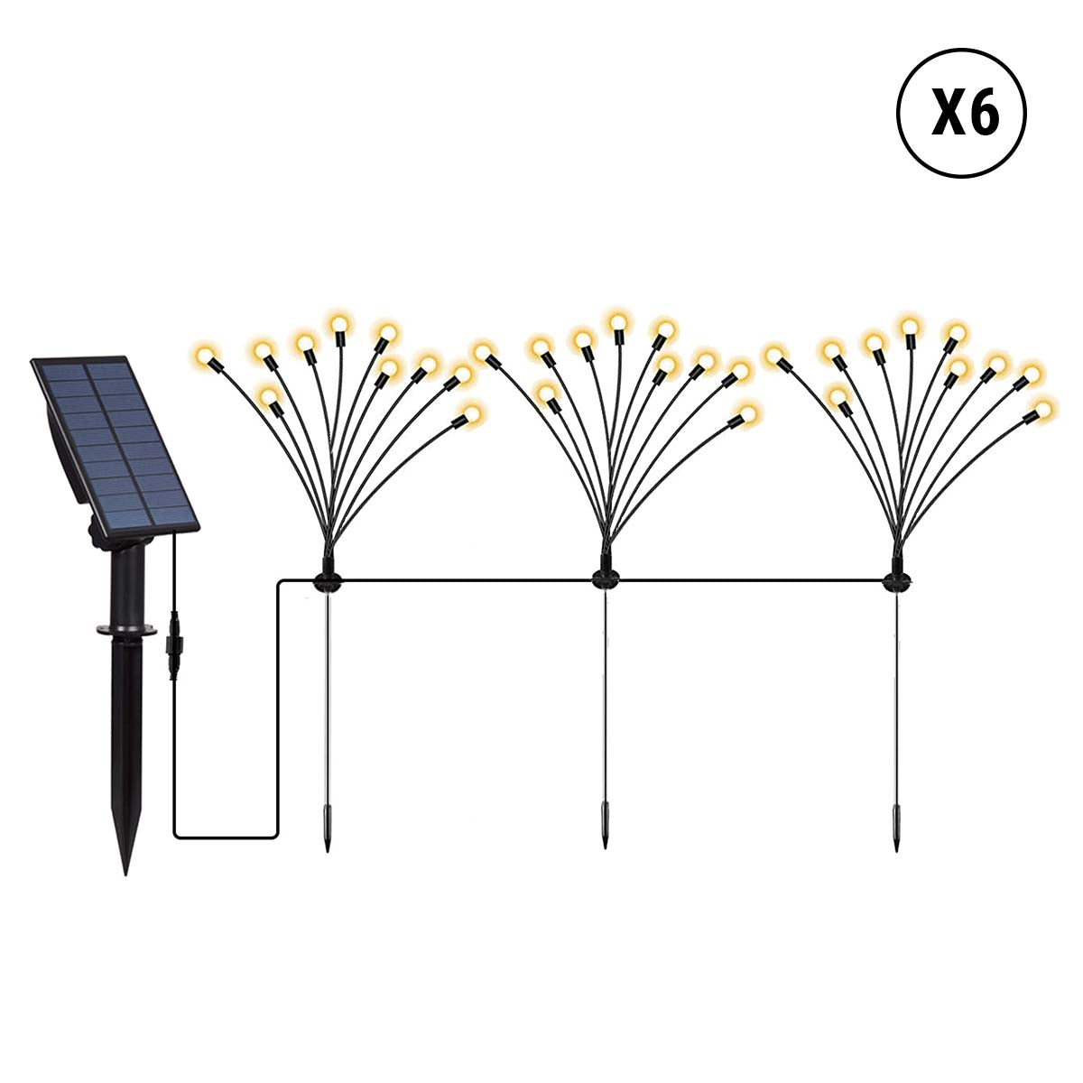 Lot de 18 torches solaires 180 boules lumineuses avec panneau solaire déporté LED blanc chaud LYRA FAMILY X3 H70cm