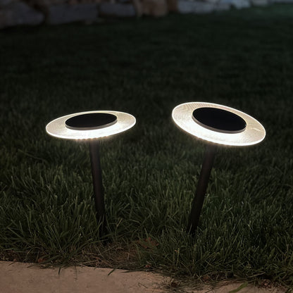 Lot de 2 balises solaires à piquer LED blanc chaud UFO H35cm