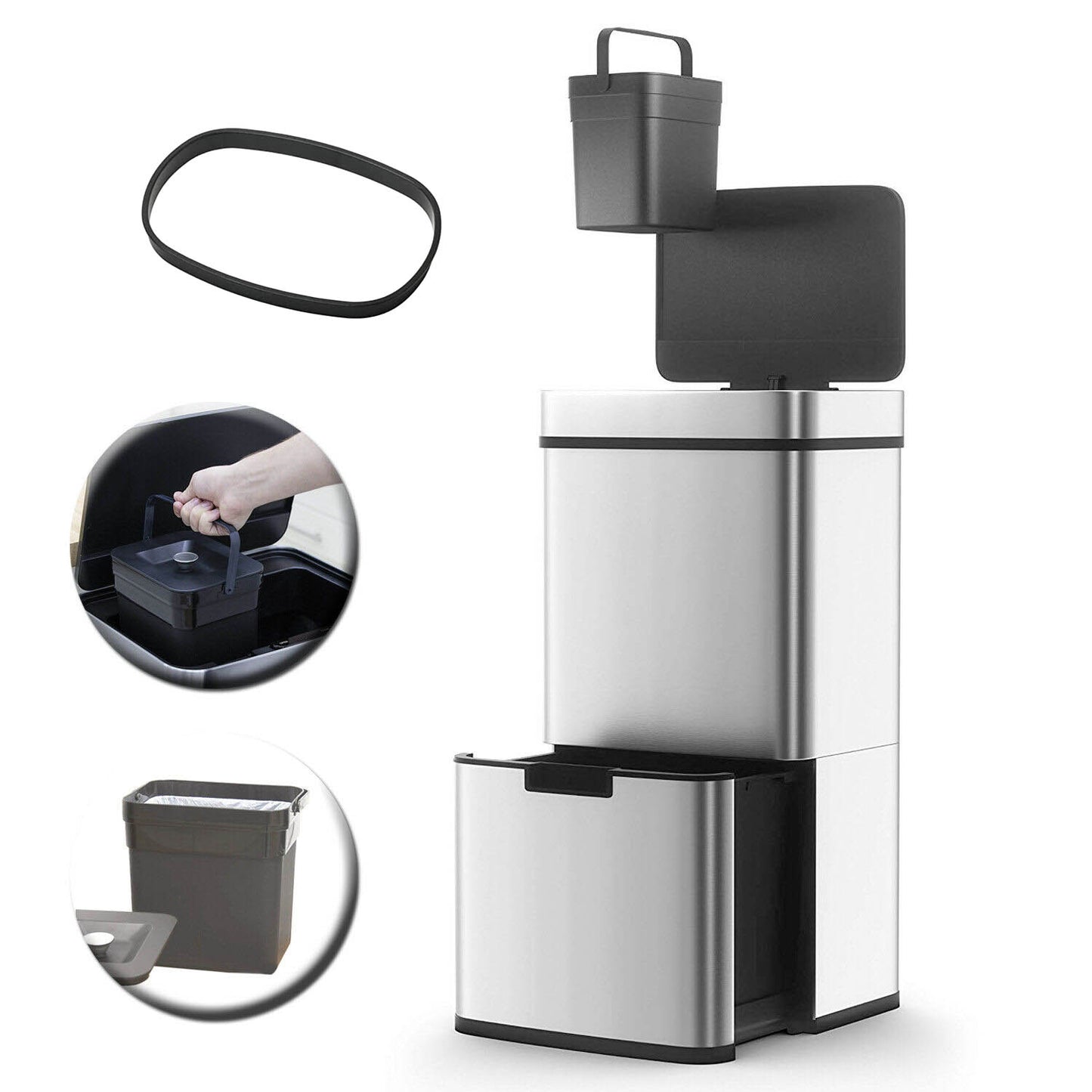 Poubelle De Cuisine Automatique Tri Sélectif Double Compartiment 75l NARVIK En Acier Inox Recyclage Grande Capacité Et Poubelle De Table 3l