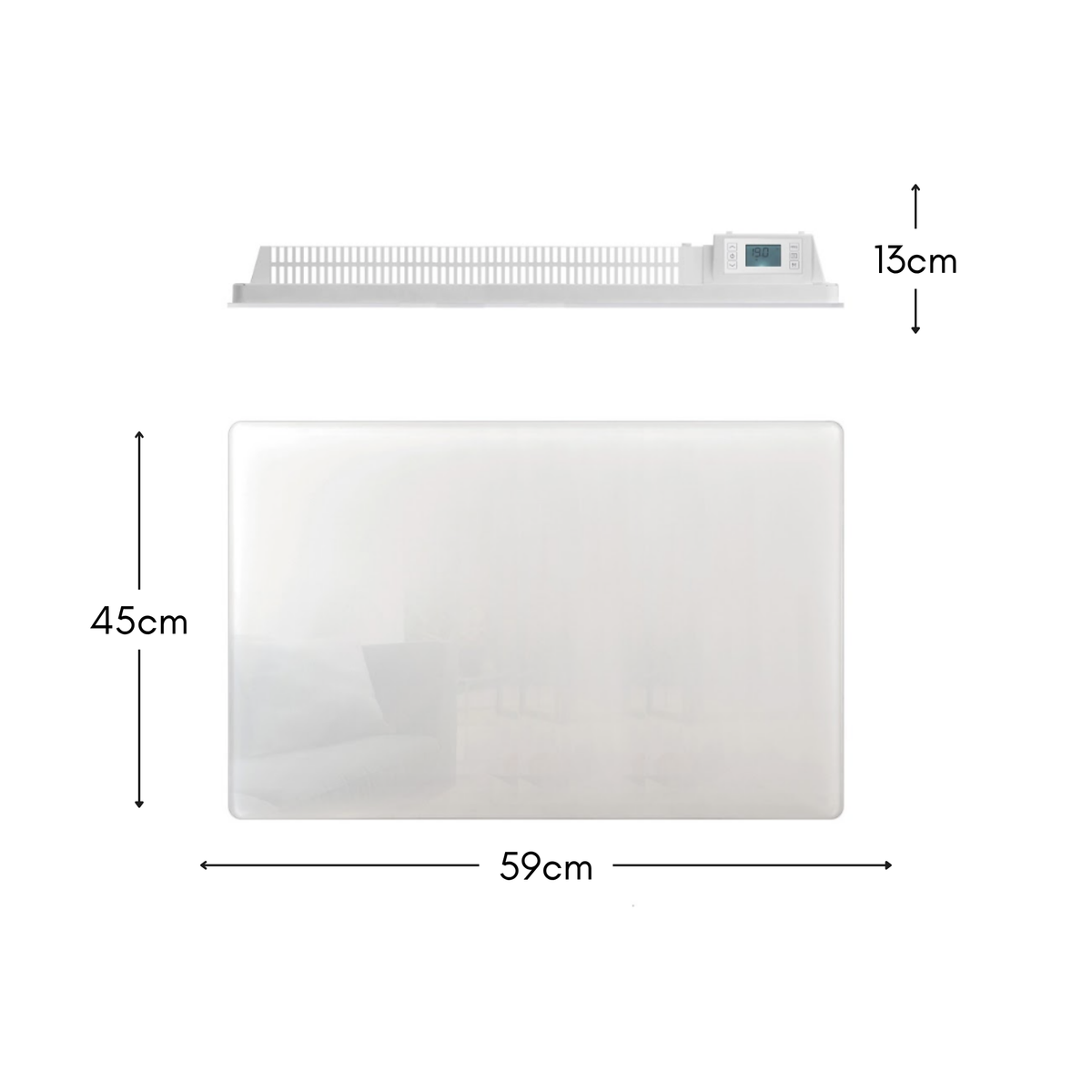Radiateur électrique à inertie sèche bloc CERAMIQUE + facade VERRE écran LCD 1000W GLASS Norme NF