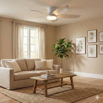 Ventilateur de Plafond CALYRO 107cm avec Éclairage LED 30W Puissant Grand Ventilateur Silencieux 55dB pour Salon Salle à Manger Chambre Moteur DC 30W Basse Consommation Réversible Mode Été Hiver avec Télécommande Plafonnier Moderne 2100 Lumens Blanc