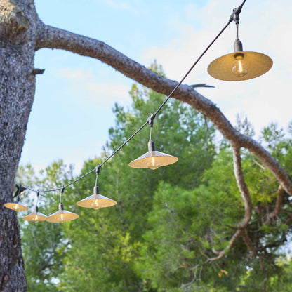 Guirlande lumineuse extérieur 10 abat-jour en acier style vintage MINI VINTY LIGHT HYBRID LED blanc chaud 6m solaire et sur secteur