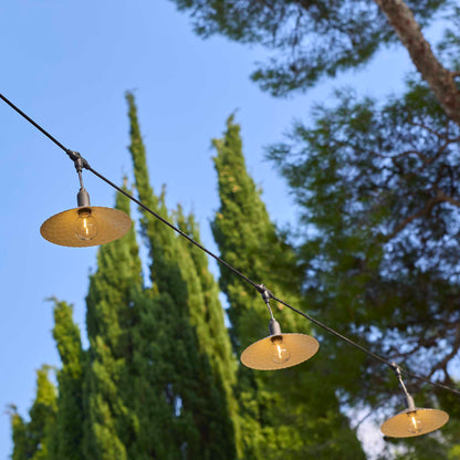 Guirlande lumineuse extérieur 10 abat-jour en acier style vintage MINI VINTY LIGHT HYBRID LED blanc chaud 6m solaire et sur secteur