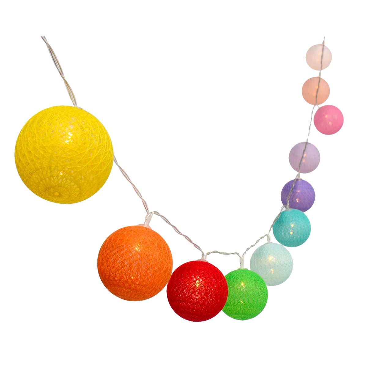 Lot de 2 guirlandes lumineuses solaires 10 boules de coton couleurs pastel LED blanc chaud détecteur crépusculaire 2x MIMY COLORS SOLAR 9m