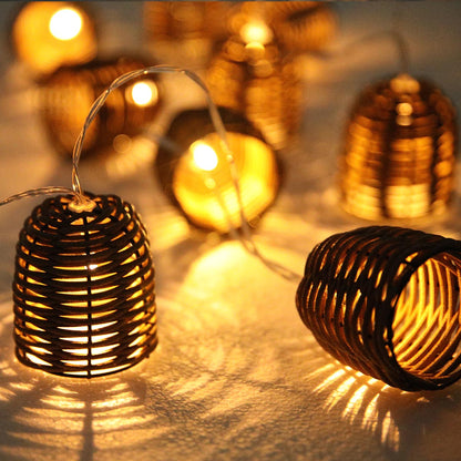 Lot de 2 guirlandes lumineuses solaires 10 abat-jour poly rotin LED blanc chaud FORMENTERA 3.80m