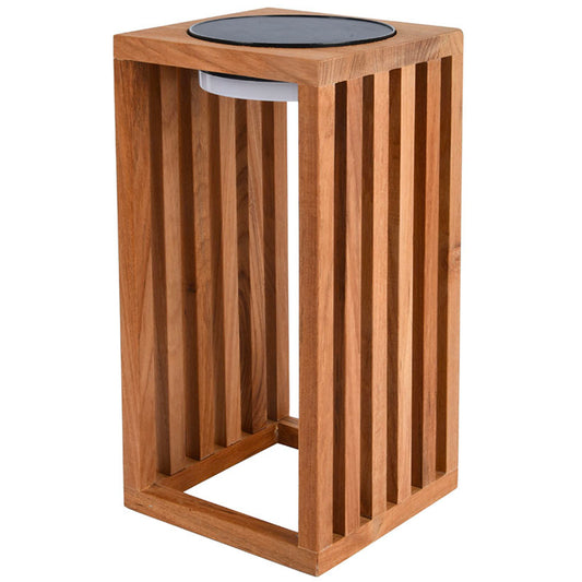 Lanterne solaire décorative LED blanc chaud CHENNAI en bois teck massif  H30cm