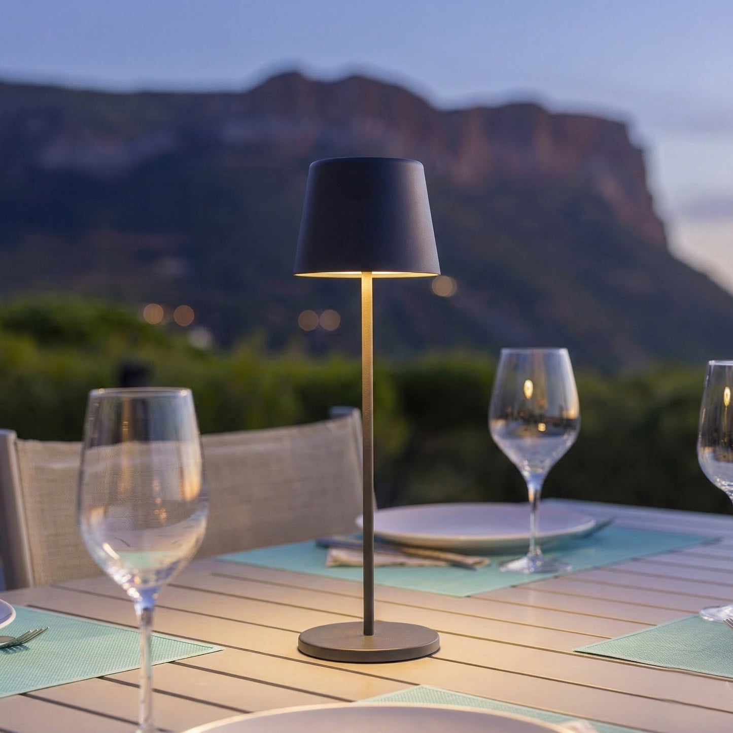 Lampe de table touch sans fil en aluminium gris KELLY ROCK LED blanc dimmable H38 cm