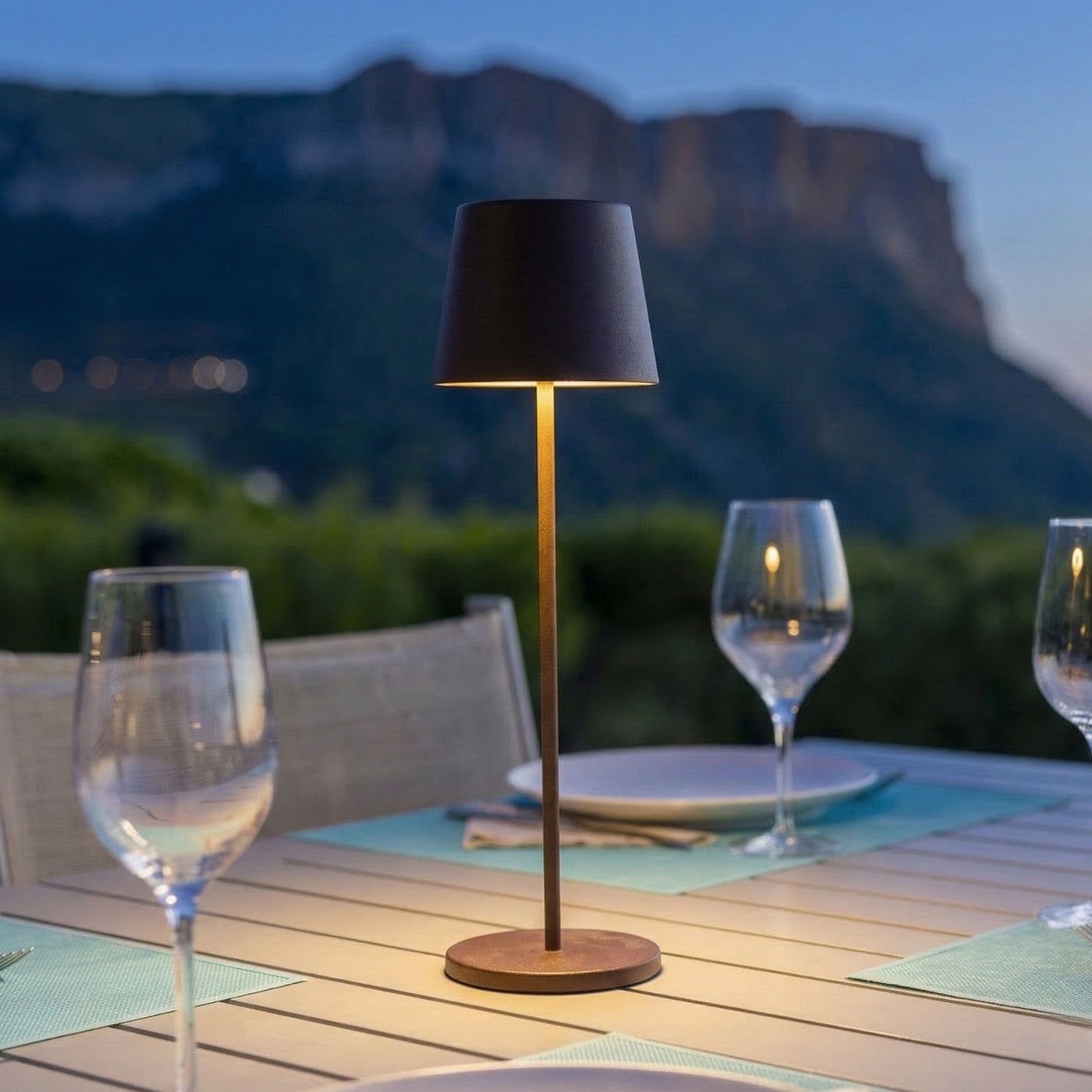 Lampe de table touch sans fil en aluminium marron KELLY VINTAGE LED blanc dimmable H38 cm