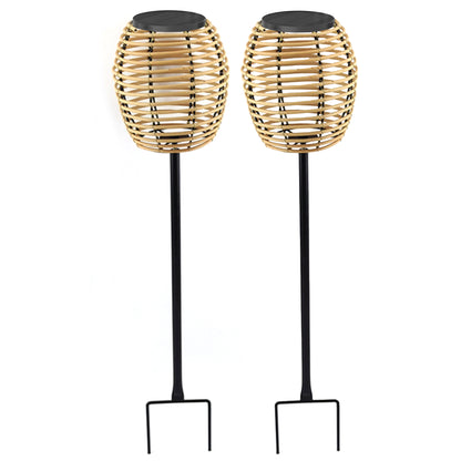 Lot de 2 balises solaires 2x BAVINA en poly rotin avec module LED solaire et télécommande H71.5cm