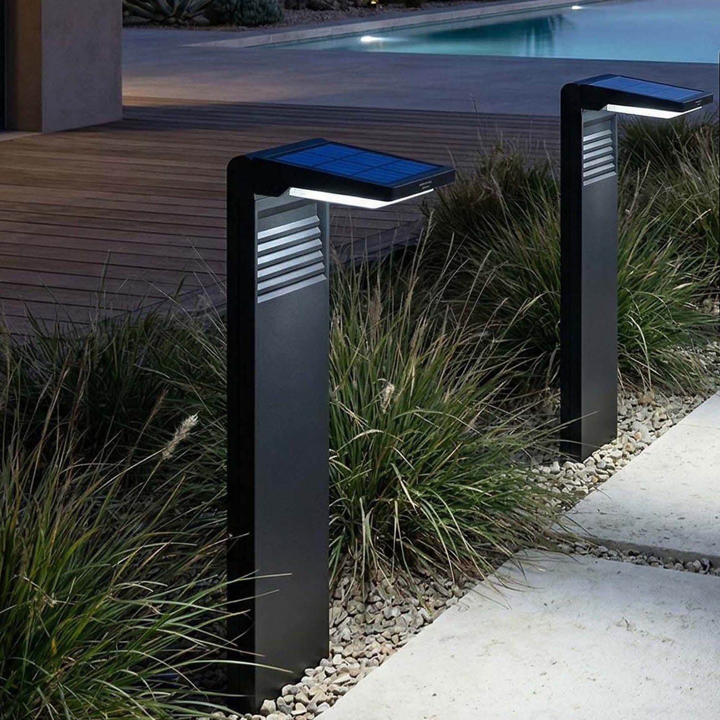 Lot de 2 balises solaires à planter LED blanc froid OSTRY H41cm Lumière Extérieur, Eclairage Solaire pour Jardin Chemin