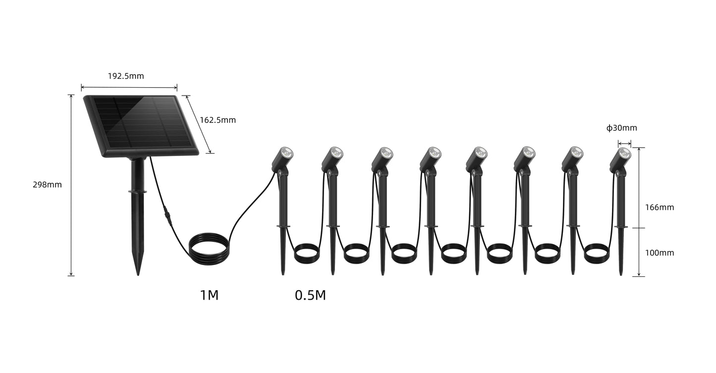 Lot de 8 Spots Solaires LED Blanc Chaud avec Panneau Solaire déporté MINI ROUNDY - A piquer au sol ou à fixer au mur