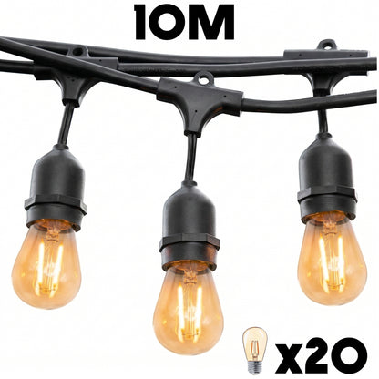 Guirlande lumineuse extérieure raccordable 10m avec 20 ampoules LED filament E27 blanc chaud MAFY LIGHT